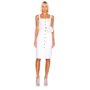 GRLFRND White Button Down Sleeveless Denim Overall Midi Petra Dress Size M NWT